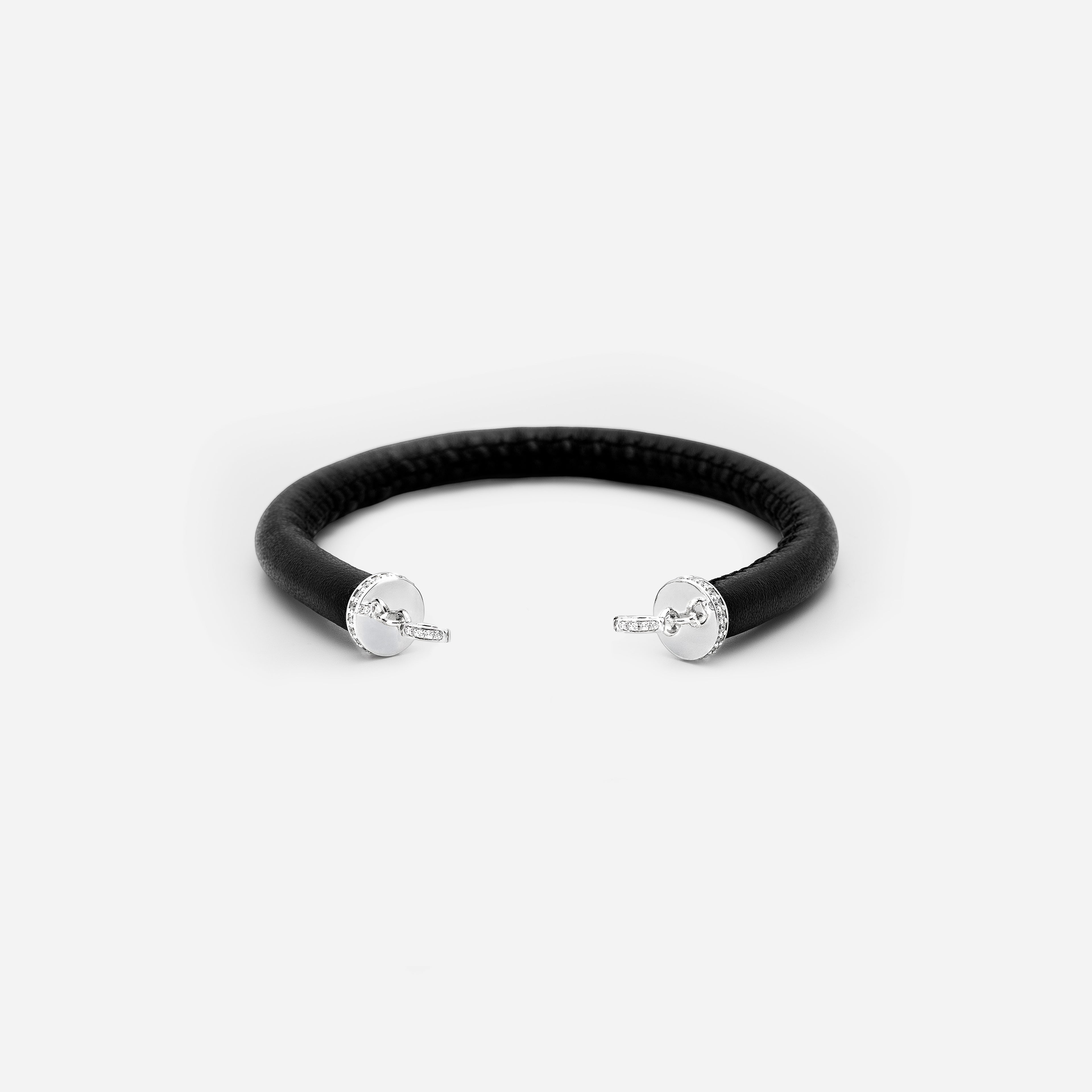 Bracelet Leather Cord with Diamonds Black